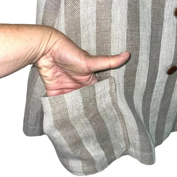 Hye Sun Mun Striped Linen Hutton Jacket Womens Size Large Handmade Made In USA